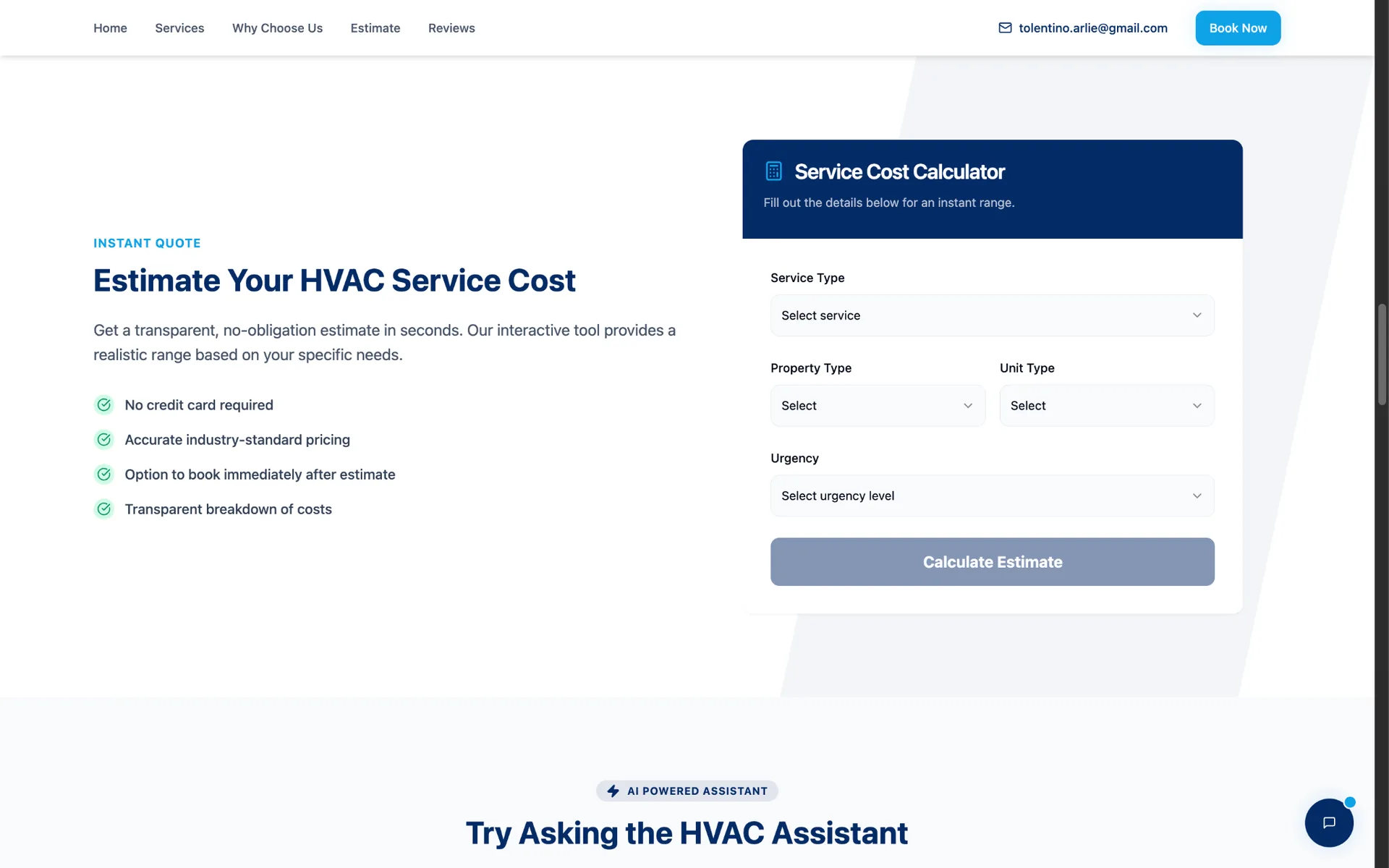 Customer Booking Platform quotation page