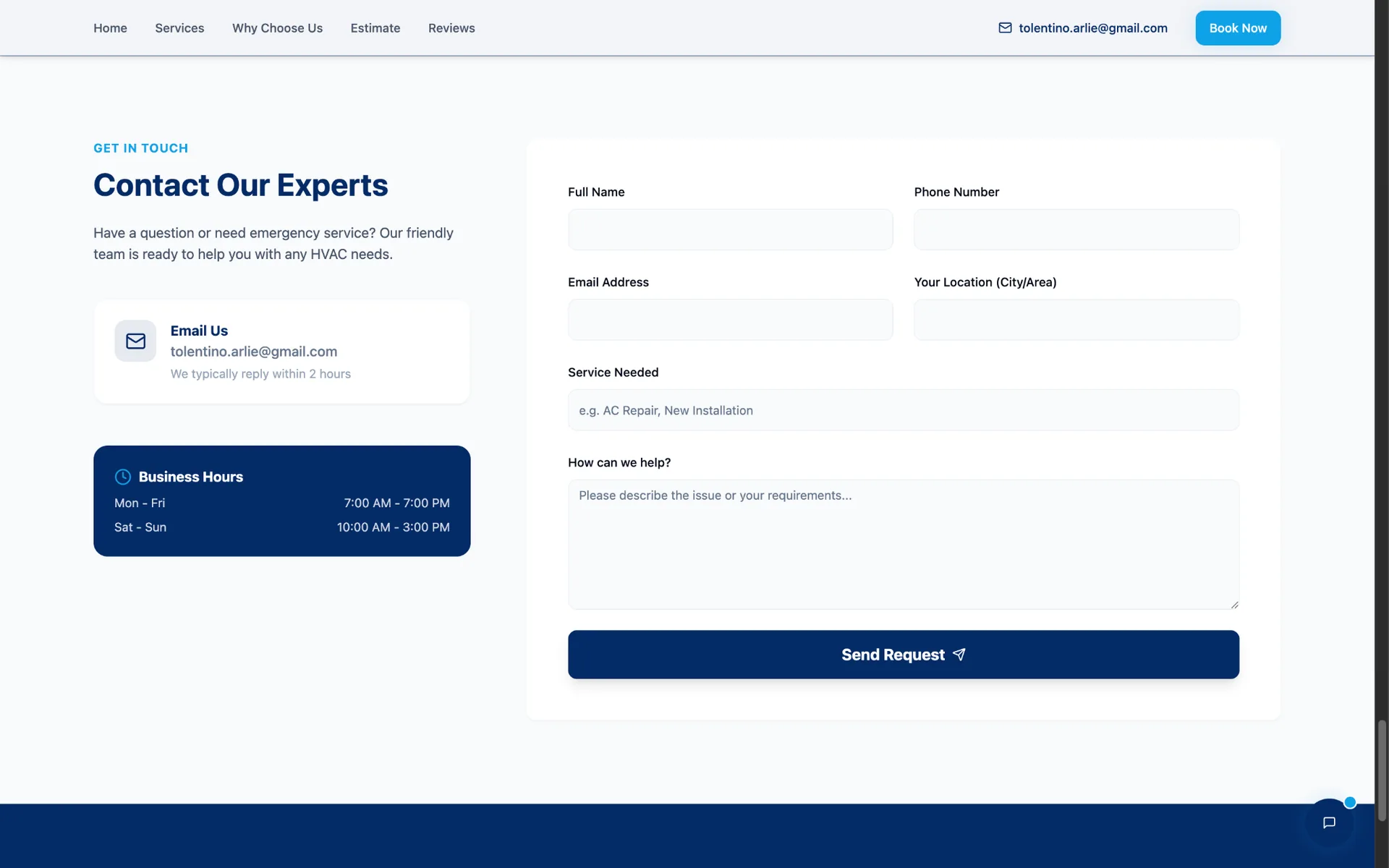 Customer Booking Platform inquiry form